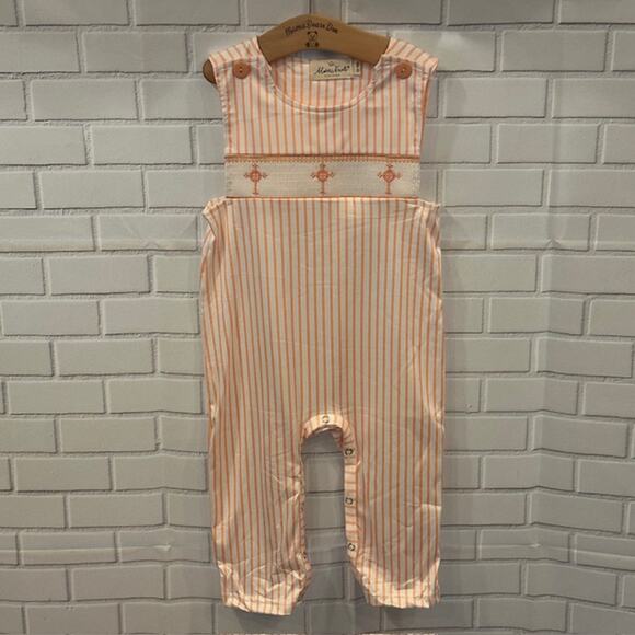Marie Nicole Other - Boutique Marie Nicole Baby 12-18 M Orange White Striped Crosses Easter Church
